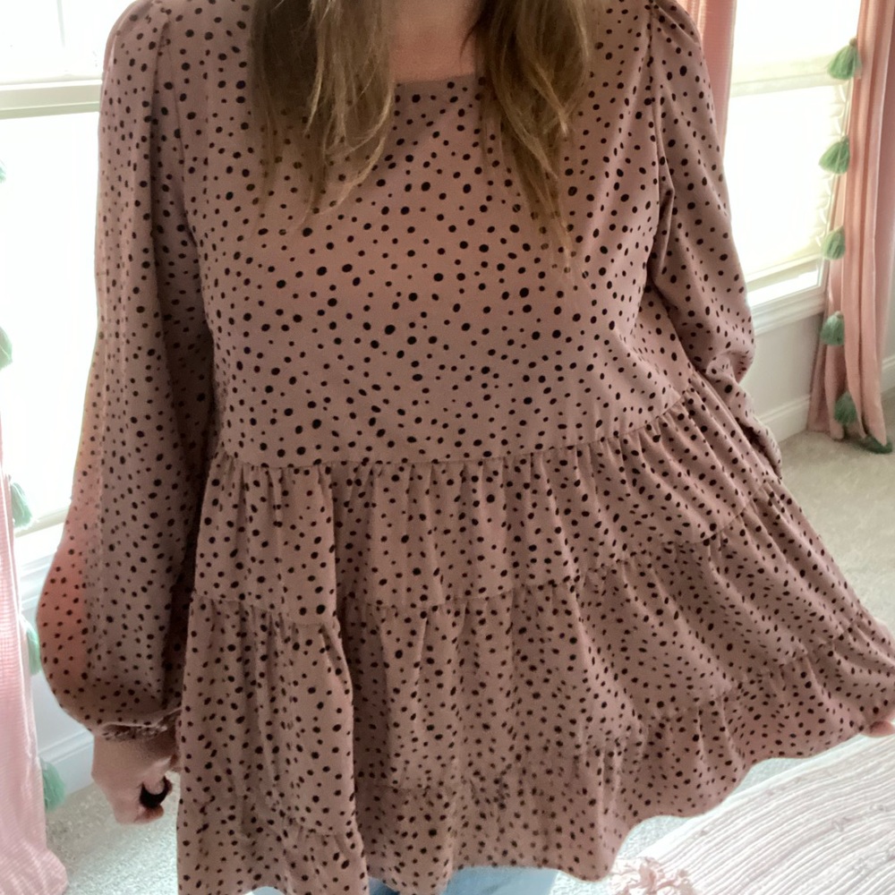 Jodifl Mauve Black Dot Top L